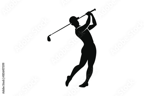 Golf player silhouette on white background