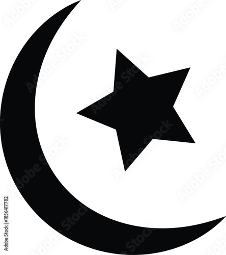 Black crescent moon and star silhouette, a symbol representing the religion of islam
