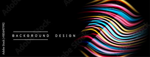 Abstract colorful waves over black background. Modern design element, vibrant hues create dynamic visual impact. Simple, elegant.