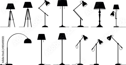 Floor Lamp Silhouette Set Interior Design Vector Collection for Modern Home Decor Furniture Lighting Icons Illustration for Living Room Decoration