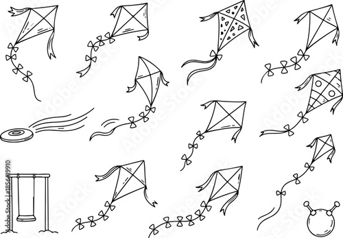 Kites, Swing Set, and Flying Disc Illustration