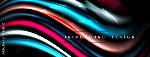 Dynamic flowing lines create vibrant abstract background. Colors blend, forming sleek modern design element.