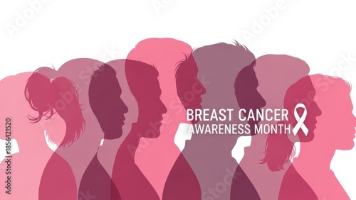 Flat Illustration Crowd Silhouette Breast Cancer Awareness Month Banner