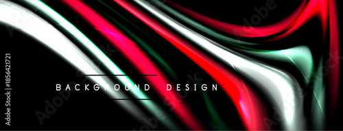Abstract flowing lines, vibrant colors, dynamic waves. Black background emphasizes bright red, green, white gradients. Modern design element.