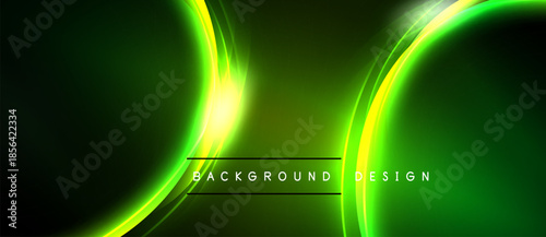Abstract green background features flowing curves, gradients. Text reads background design centered within image. Dark edges frame vibrant center.