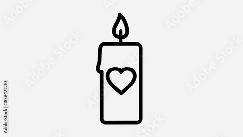 Minimalist outline icon of a lit candle with a heart symbol, representing love and warmth.