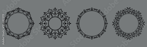 Set of decorative frames Elegant vector element for design in Eastern style, place for text. Floral black and gray borders. Lace illustration for invitations and greeting cards