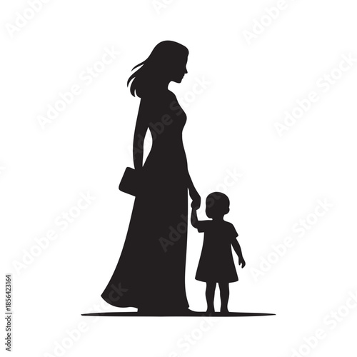 Mother and child silhouette walking hand in hand