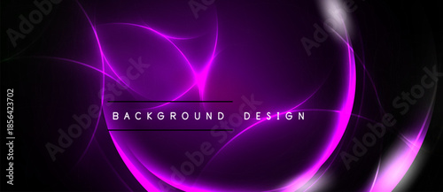 Abstract purple neon lines form flowing shapes. Dark background emphasizes bright curves, creating dynamic visual effect. Text reads background design.