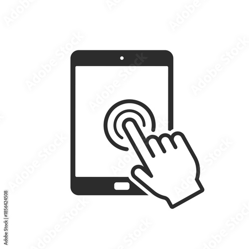 Hand touch tablet icon. Click on the tablet. Touch screen icon