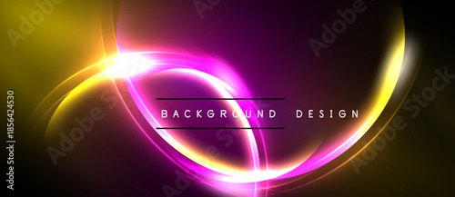 Bright abstract background. Vivid yellow, magenta hues blend. Circular light shapes create dynamic visual effect. Modern design element.