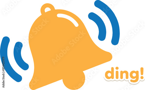 Illustration of a classic ringing bell with sound waves and the word 'ding!' conveying a sense of alert or announcement