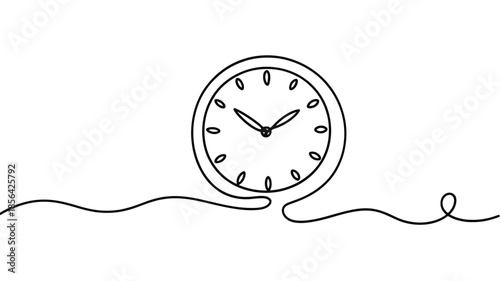Minimalist line drawing of a clock with hands showing approximately ten past ten