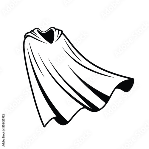 A simple black and white illustration of a flowing hooded cape