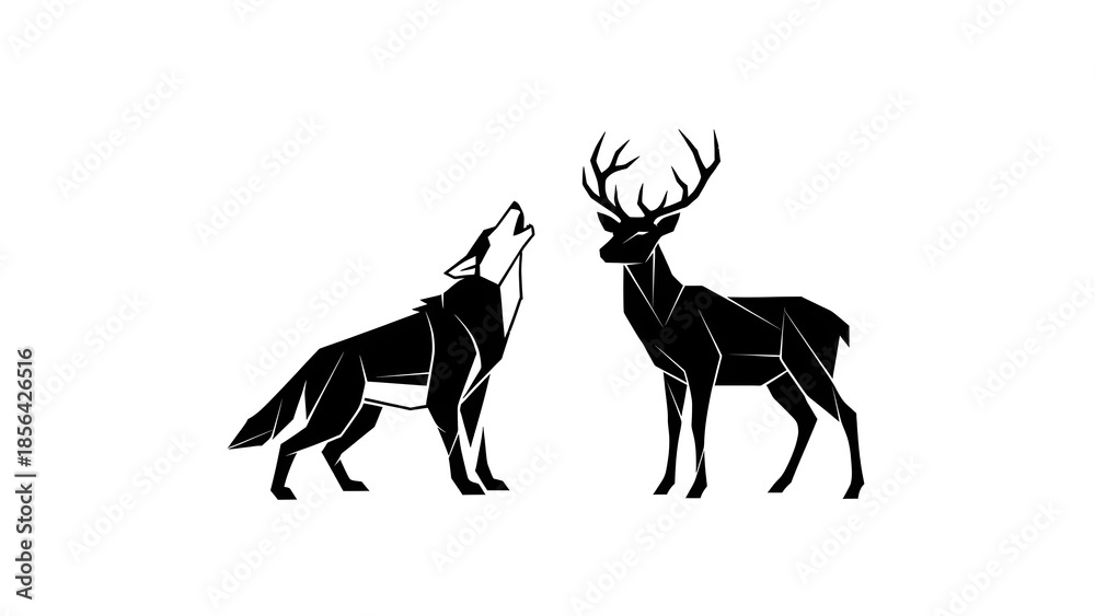 Obraz premium Deer silhouette vector illustration in nature