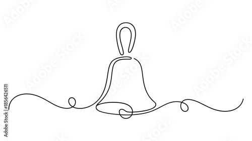 Minimalist single line drawing of a bell with flowing delicate curves