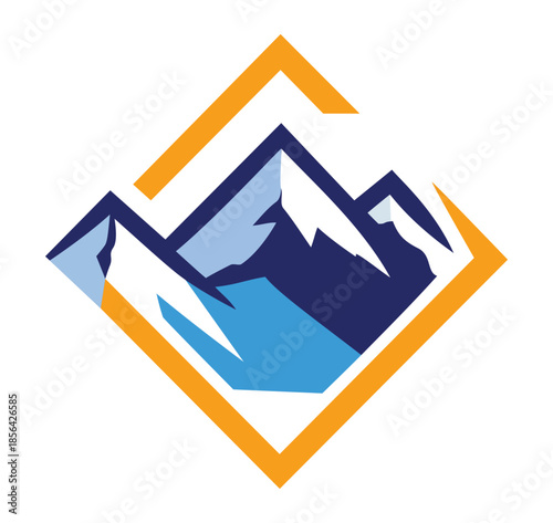 Mountain peak logo with snowy summit for outdoor adventure brands hiking gear travel agency and nature sports branding