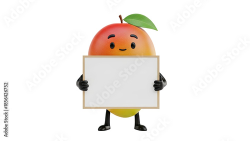 Cute Mango Character Holding Blank Whiteboard