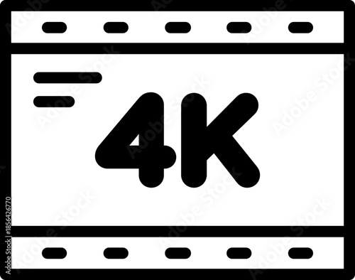 4K Film Line Icon – Ultra HD Video Resolution, 4K Film Outline Icon – High Definition Cinema, 4K Film Vector Icon – Ultra HD Movie Quality