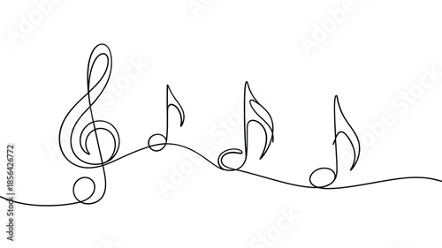 Elegant continuous line drawing of musical notes and clef symbol