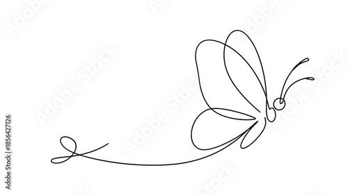 Elegant one line drawing of a butterfly in a minimalist style