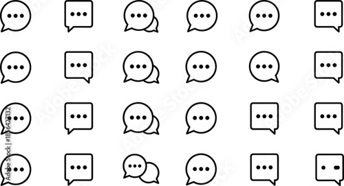 Chat message icon set, speech bubble communication symbols, messaging conversation vector outline illustration design minimal style