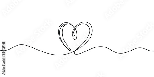 A simple continuous line drawing depicting a heart shape on a white background