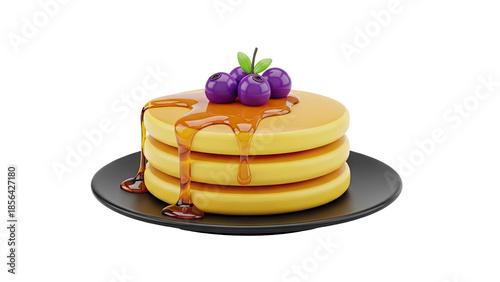 Stack of Pancakes with Blueberries and Syrup