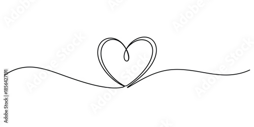 A simple continuous line drawing depicting a heart shape with flowing tails