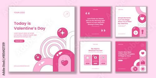 Happy Valentine's Day Flat Hand Drawn Cartoon Illustration for Social Media Post