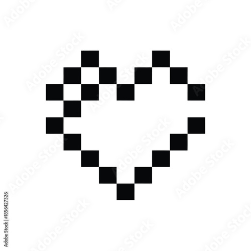 A pixelated heart shape formed from black squares on a white background