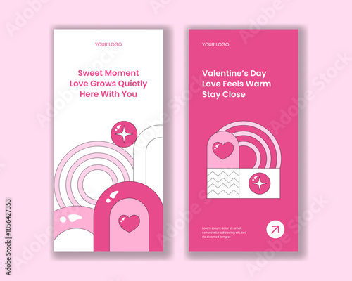  Vertical Banner Featuring Valentine's Day Theme in Flat Cartoon Hand Drawn Style