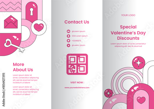 Creative Brochure Design for Valentine's Day with Flat Cartoon Hand Drawn Illustration