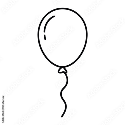Simple black and white line drawing of a single round balloon floating