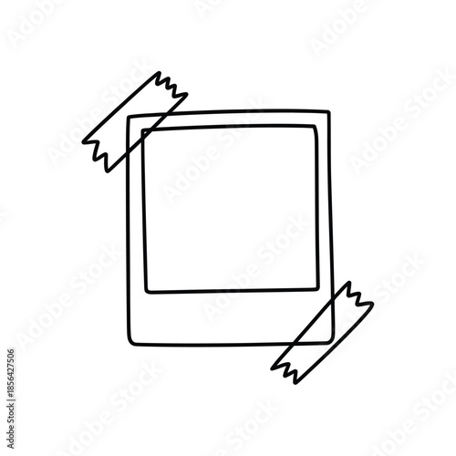 Simple line drawing of a blank photograph with attached tape pieces