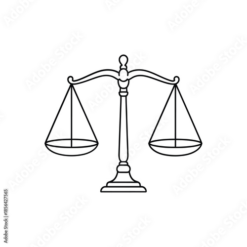 A simple black and white illustration of scales of justice balanced