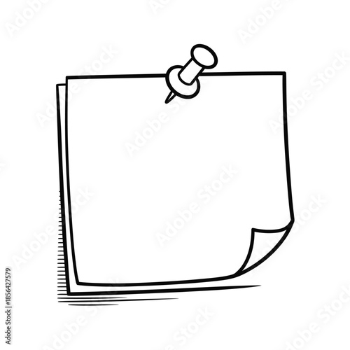 A simple sketch of a white sticky note secured with a push pin