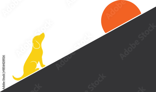 A yellow cat watching a sunset on a hill