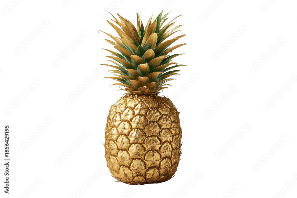 Obraz premium Golden pineapple with green leaves against a black background fruit tropical, Isolated On White Background, Png Transparent