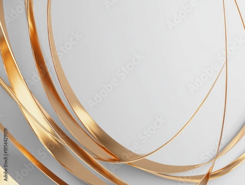 Abstract golden ribbons swirl against a neutral backdrop for graphic design