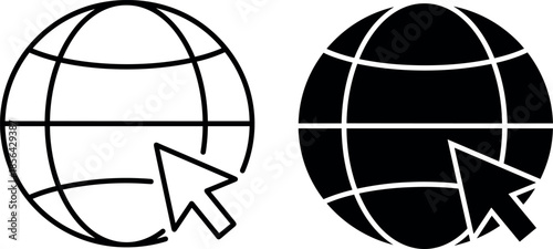 Global internet access icon, world wide web navigation symbol, online connection cursor vector illustration light dark design
