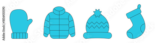 Winter Clothing Icons Set – Hat Jacket Mittens Socks Cold Weather Vector