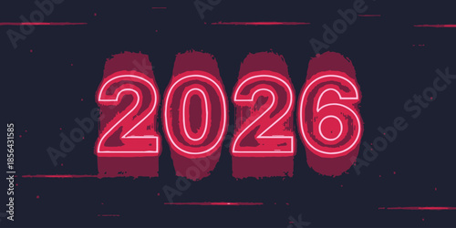 Neon sign with glowing 2026 numbers on dark background