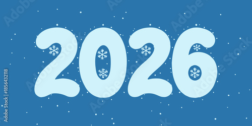 New Year 2026 celebration with snowy background and frosty numbers