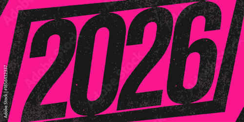 Bold 2026 typography on bright pink background for futuristic designs