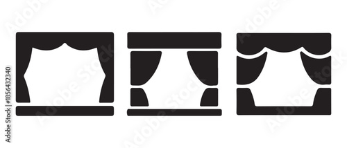 Stage Curtain Icons. Opening, Full, and Side Drapes Set.