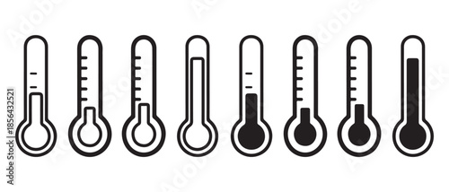 Set of thermometers showing different temperature levels, conceptualizing data.