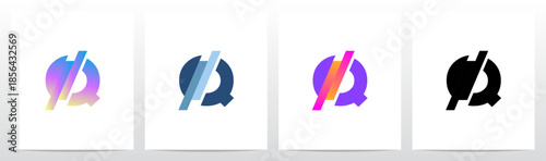 Stripes Diagonal Cut Letter in Half Initial Logo Design Q