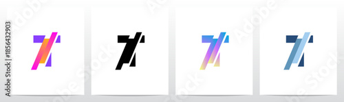 Stripes Diagonal Cut Letter in Half Initial Logo Design T