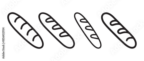 Stylized Baguettes Line Up Diagonally on a White Background.